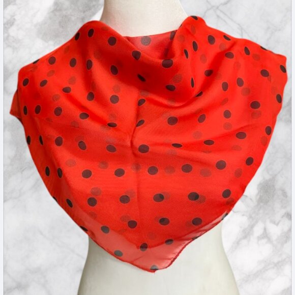 Red Polka Dot Sheer Scarf with Gold Bead Detail - Picture 3 of 4